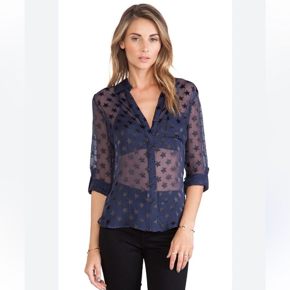 Diane von Furstenberg Lorelei Two Blouse in Ink & Black Size 4